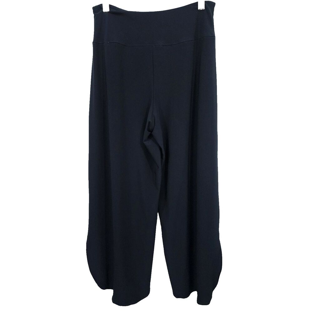 Sympli Navy Blue Wide Leg Cropped Pants Curved Petal Hem Lagenlook Womens Sz 8